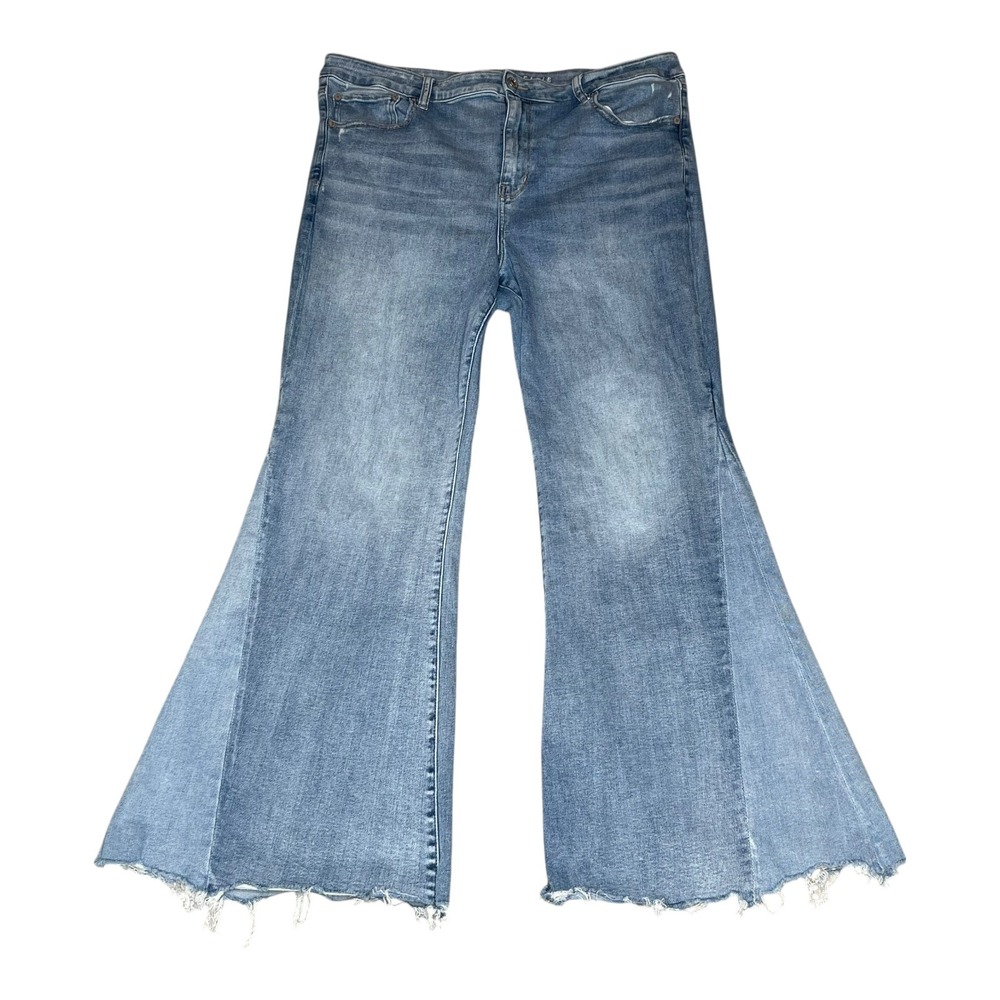 American Eagle Festival Flare Jeans Next Level Stretch Two Tone Blue Size 20 Reg
